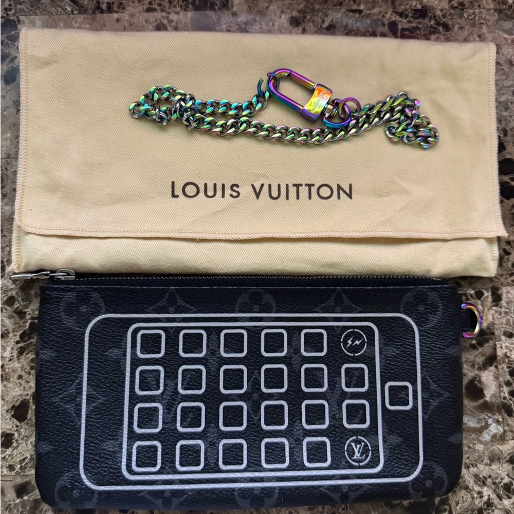 SOLD!!! Louis Vuitton X Fragment Monogram Eclipse iPhone Chain Wallet/ Wristlet
